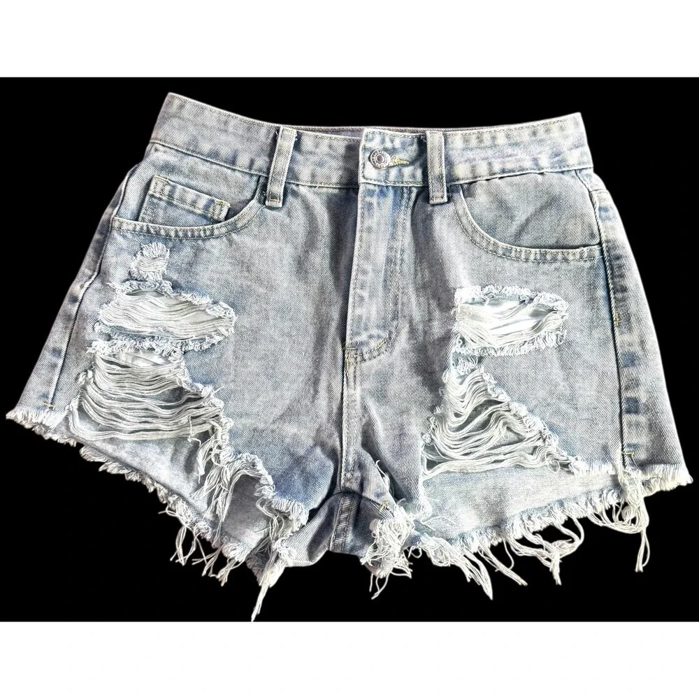 Shein Light Blue Denim Distressed Cut Off Jean Shorts Women's‎ Size 27